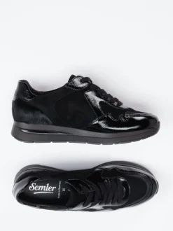 Semler – Komfort-Sneaker aus Velours- und Lackleder Schwarz