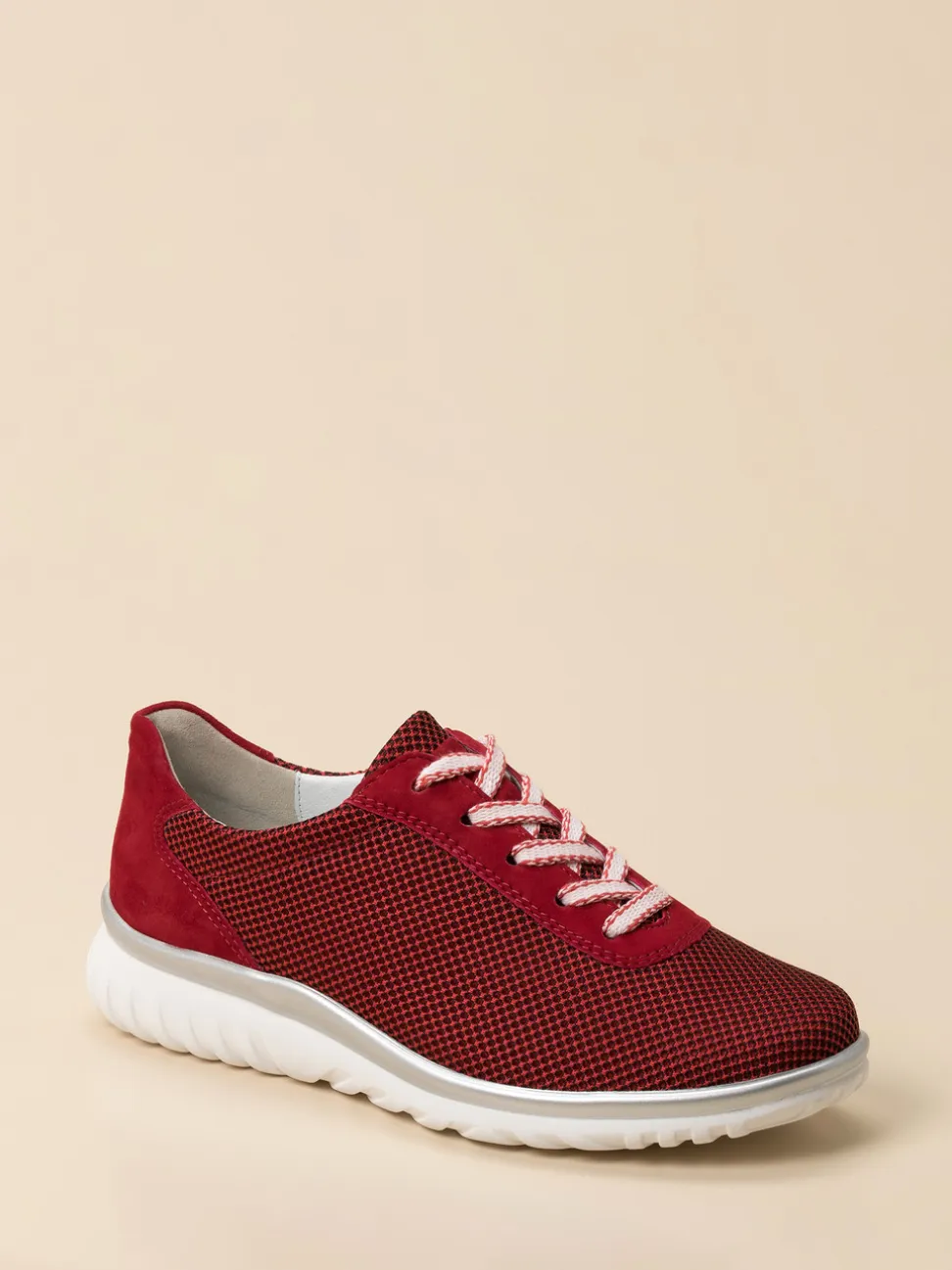 Semler – Komfort-Sneaker aus Mesh und Veloursleder rot