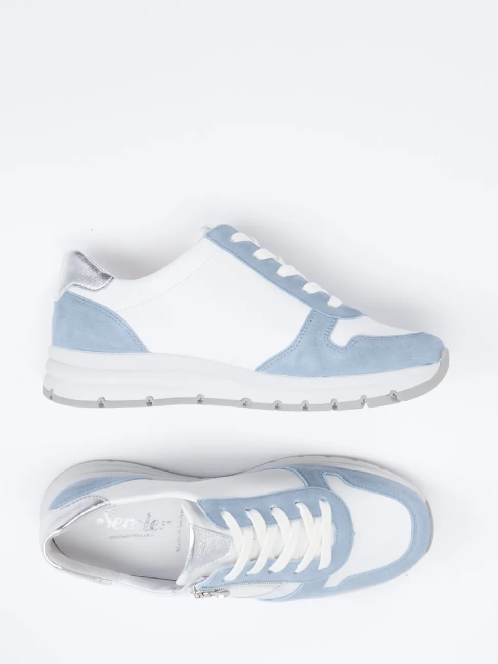 Semler – Komfort-Sneaker aus Kalbleder weiß-blau