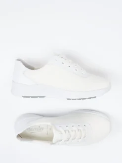 Semler – Komfort-Sneaker aus Mesh und Kalbleder Cremeweiß