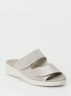 Semler – Pantolette aus Metallic-Veloursleder beige