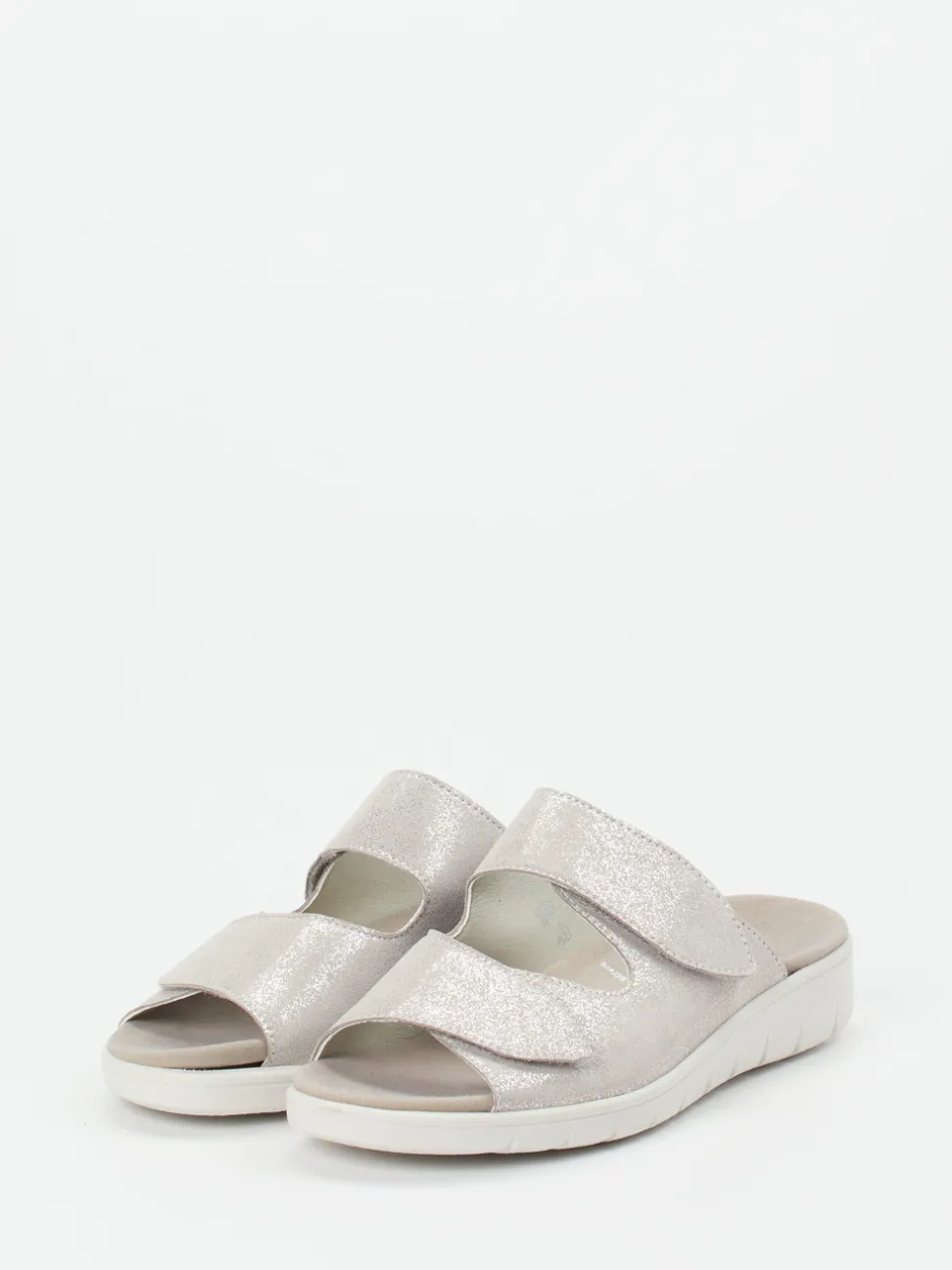 Semler – Pantolette aus Metallic-Veloursleder beige