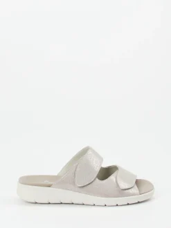 Semler – Pantolette aus Metallic-Veloursleder beige