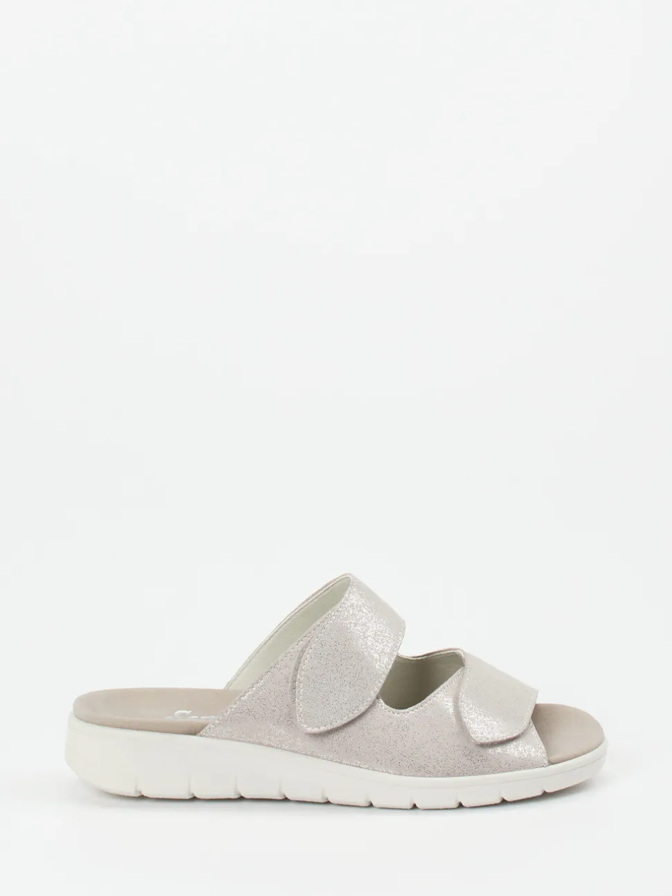 Semler – Pantolette aus Metallic-Veloursleder beige