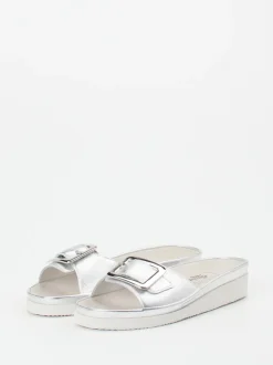 Semler – Pantoletten aus Metallicleder in Silber