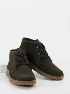 Semler – Schnürboots aus Veloursleder Olivgrün