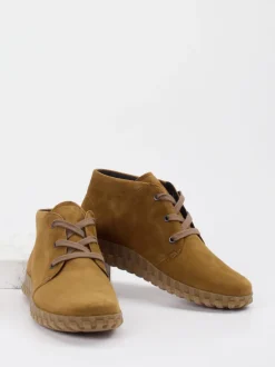Semler – Schnürstiefelette aus Veloursleder cognacbraun