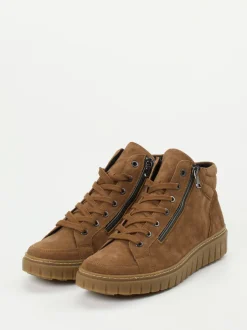 Semler – Schnürstiefelette aus Veloursleder cognacbraun