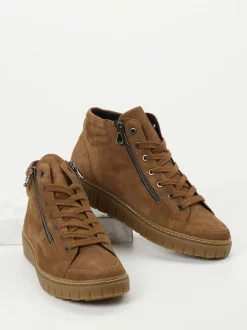 Semler – Schnürstiefelette aus Veloursleder cognacbraun