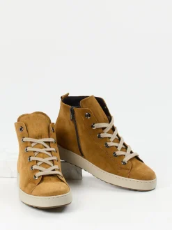 Semler – Schnürstiefelette aus Veloursleder cognacbraun