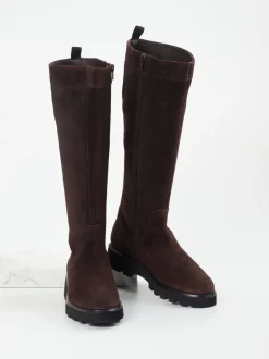 Sioux – Langschaftstiefel aus Veloursleder dunkelbraun