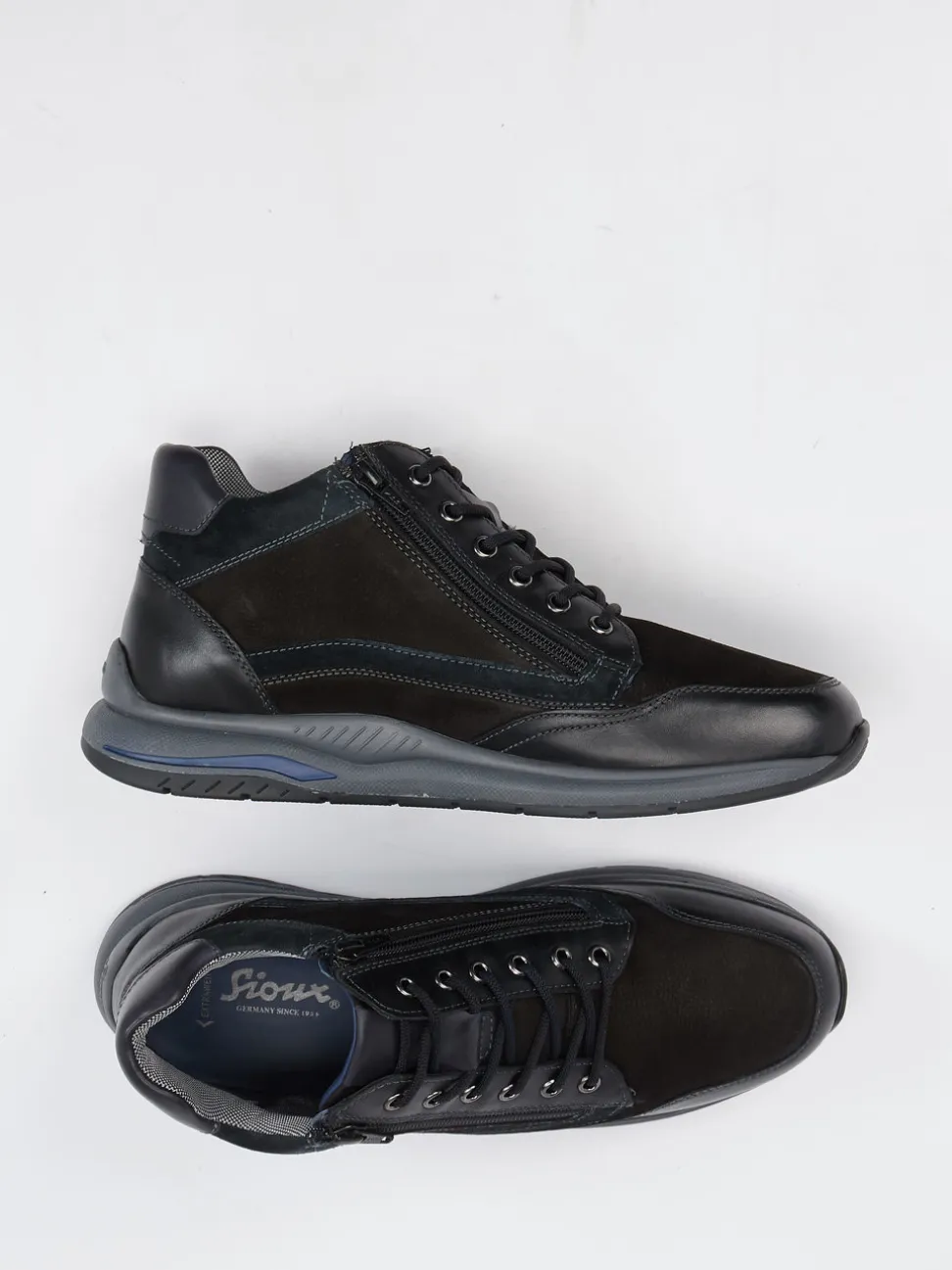 Sioux – Mid-Top-Schnürschuh aus Nubukleder Schwarz
