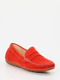 Sioux – Mokassin-Slipper aus Veloursleder Korallrot