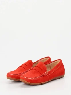 Sioux – Mokassin-Slipper aus Veloursleder Korallrot