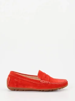 Sioux – Mokassin-Slipper aus Veloursleder Korallrot