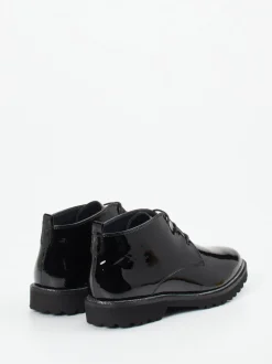 Sioux – Schnürstiefelette aus Lackleder schwarz