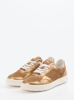 Sioux – Sneaker aus Metallic- und Veloursleder bronzefarben