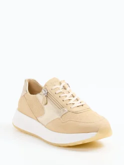 Sioux – Sneaker aus Veloursleder beige mit Metallic