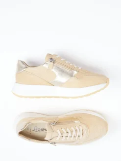 Sioux – Sneaker aus Veloursleder beige mit Metallic