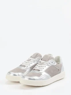 Sioux – Sneaker aus Veloursleder und Metallicleder silber