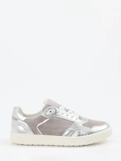 Sioux – Sneaker aus Veloursleder und Metallicleder silber