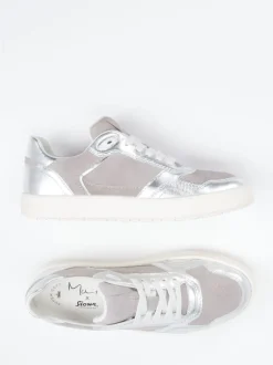 Sioux – Sneaker aus Veloursleder und Metallicleder silber