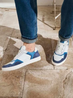 Sioux – Sneaker aus Velour/Leder in Off-White-Blau