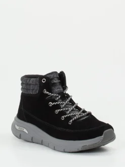Skechers – Schnürboots aus Veloursleder schwarz