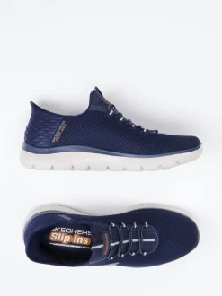 Skechers – Slip-On Sneaker aus Mesh-Textil blau