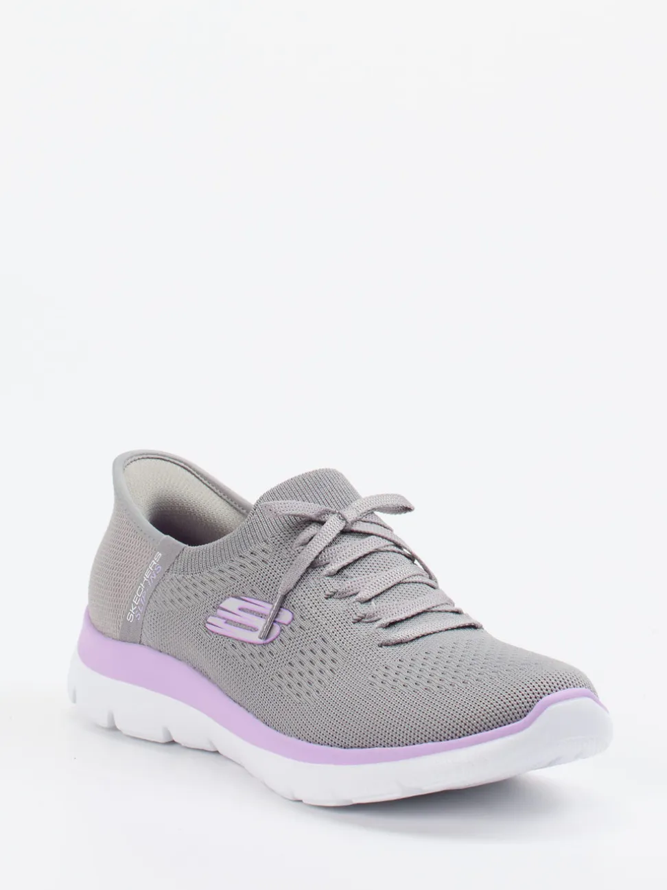 Skechers – Slip-On Sneaker aus Mesh-Textil grau