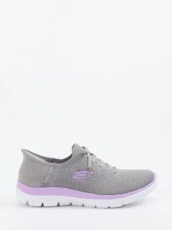 Skechers – Slip-On Sneaker aus Mesh-Textil grau