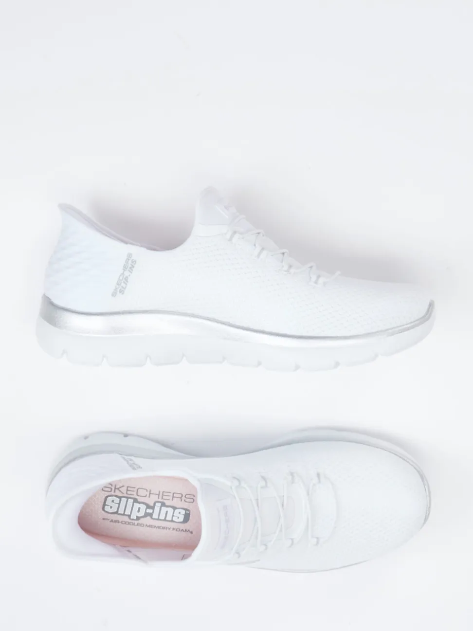 Skechers – Slip-On Sneaker aus Textilmesh Weiß