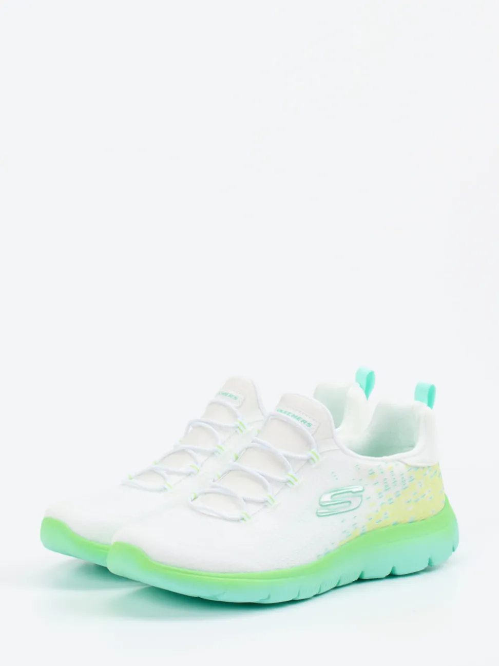 Skechers – Sneaker aus Textil in Weiß mit Pastellakzenten