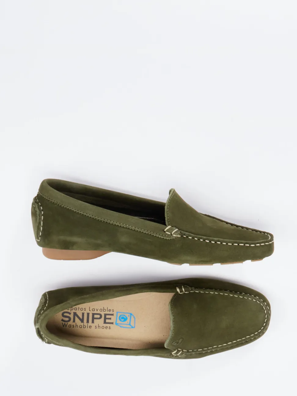 Snipe – Mokassin-Slipper aus Nubukleder in Olivgrün