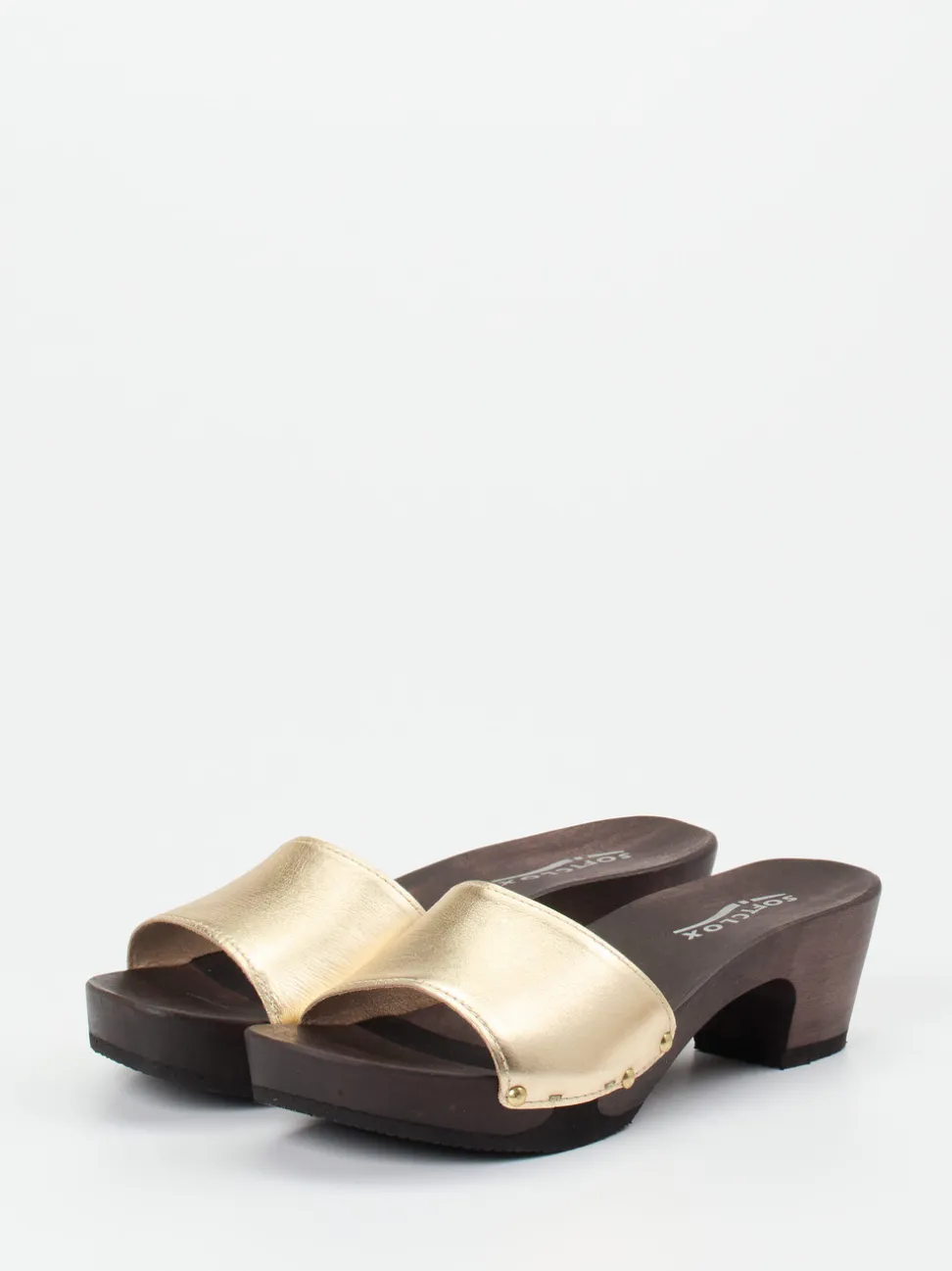 Softclox – Clogs aus Metallicleder und Holzsohle