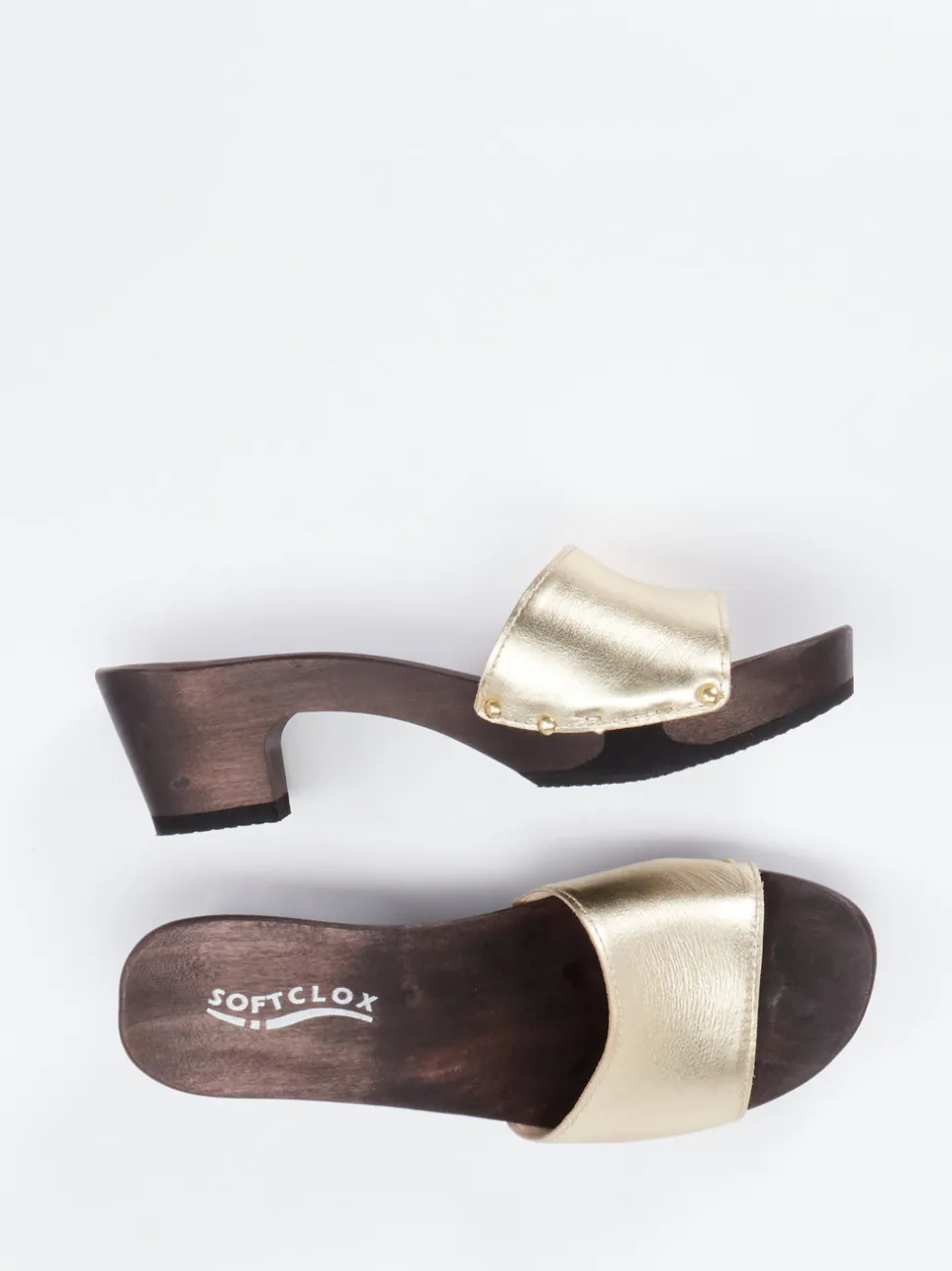 Softclox – Clogs aus Metallicleder und Holzsohle