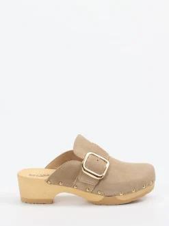 Softclox – Clogs aus Veloursleder mit Holzsohle