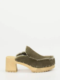 Softclox – Clogs aus Veloursleder olivgrün gefüttert