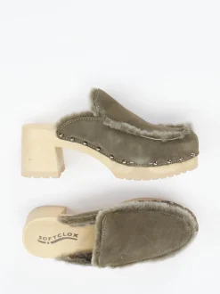 Softclox – Clogs aus Veloursleder olivgrün gefüttert