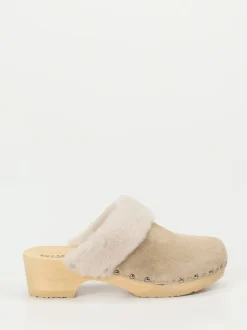 Softclox – Clogs aus Veloursleder mit Lammfellrand