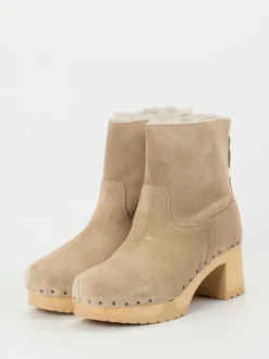 Softclox – Clog-Stiefelette aus Veloursleder Beige