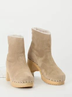 Softclox – Clog-Stiefelette aus Veloursleder Beige