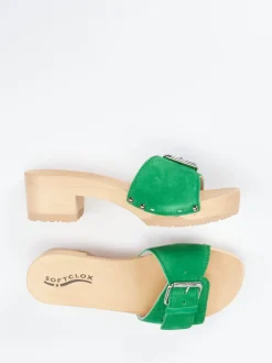 Softclox – Damen-Clogs aus Veloursleder grün