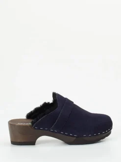 Softclox – Gefütterte Clogs aus Veloursleder Dunkelblau