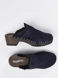 Softclox – Gefütterte Clogs aus Veloursleder Dunkelblau