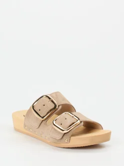 Softclox – Pantoletten aus Veloursleder beigebraun