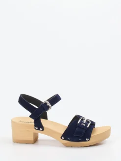 Softclox – Plateau-Sandale aus Veloursleder Dunkelblau