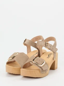 Softclox – Plateau-Sandalen aus Veloursleder sandbeige