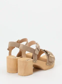 Softclox – Plateau-Sandalen aus Veloursleder sandbeige