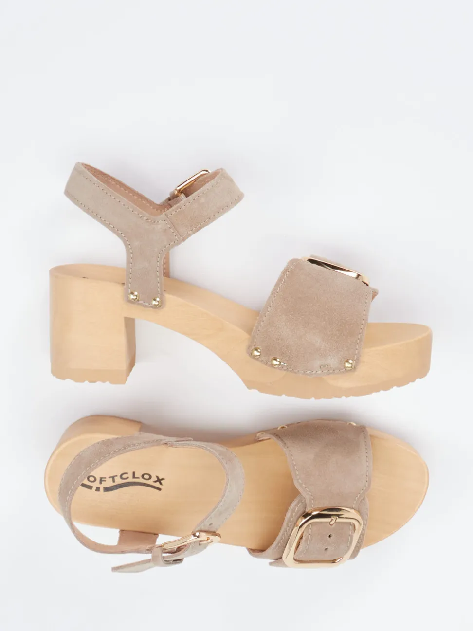 Softclox – Plateau-Sandalen aus Veloursleder sandbeige